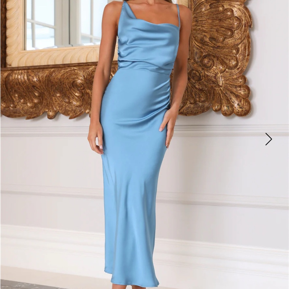 SILKY TOUCH SATIN MIDI DRESS BLUE - Hello Molly